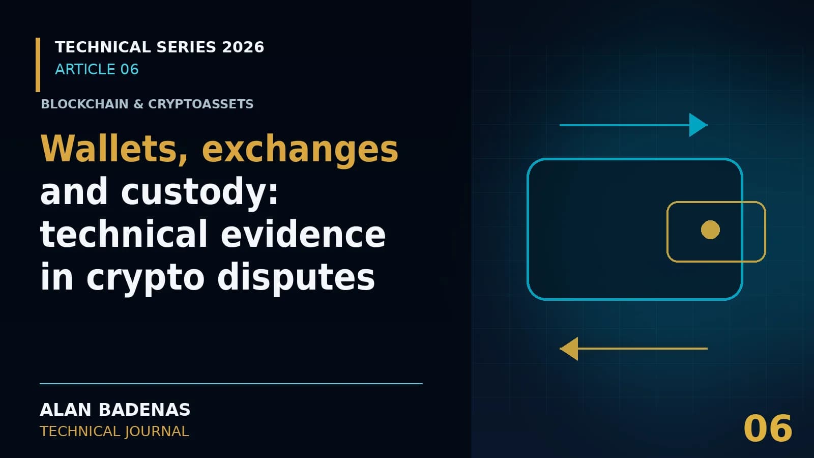 Cover for the article on wallets, exchanges and custody, featuring a wallet and transfer arrows.