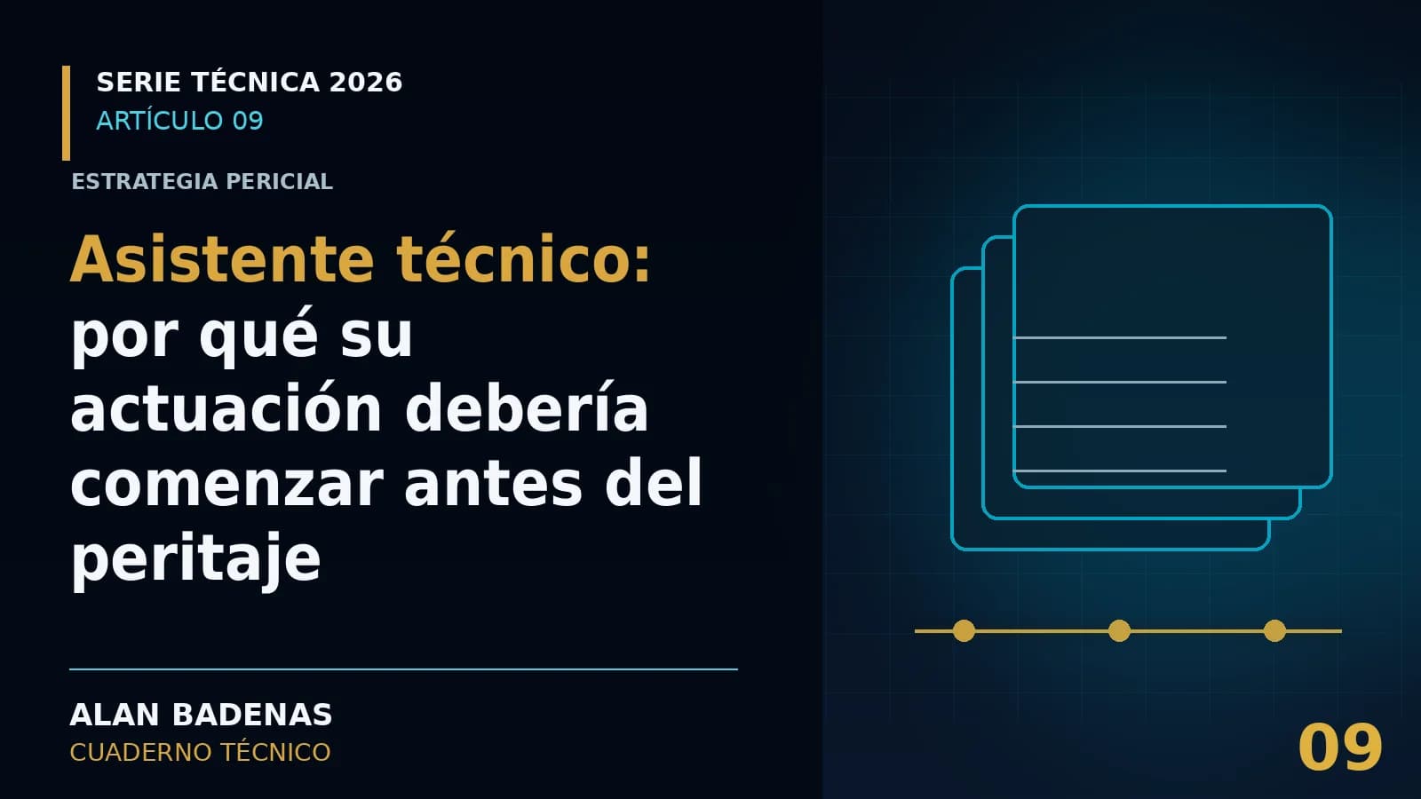 Portada del artículo sobre asistencia técnica antes del peritaje, con documentos y una línea de tiempo.