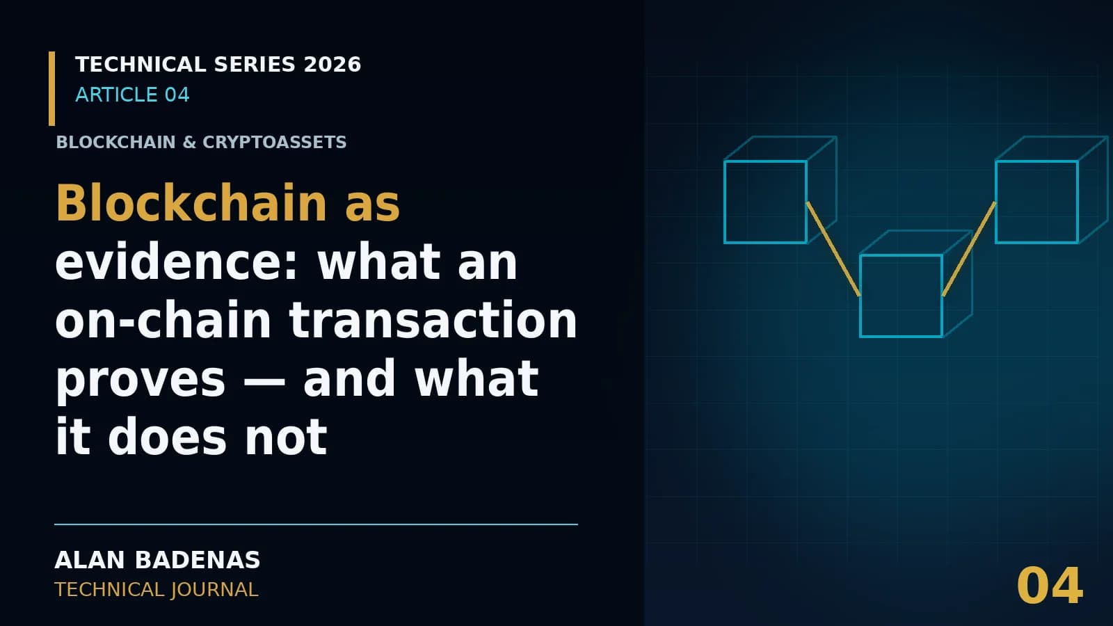 Cover for the article on what an on-chain transaction demonstrates, featuring connected blocks.